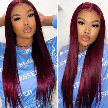 Ali Annabelle 4x4 Burgundy Red PrePlucked 99J Lace Closure Human Hair Wigs